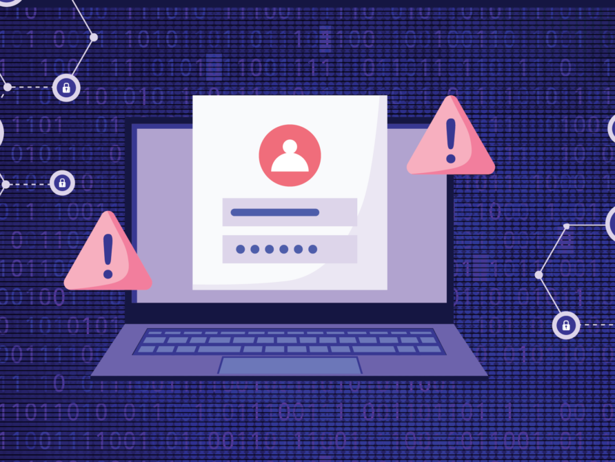 Laptop with warning signs