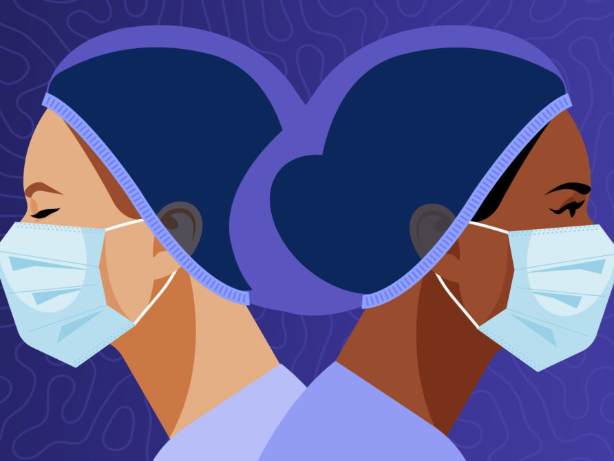 Two nurses/doctors wearing masks