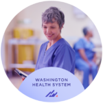 Nurse using EHR tool on tablet