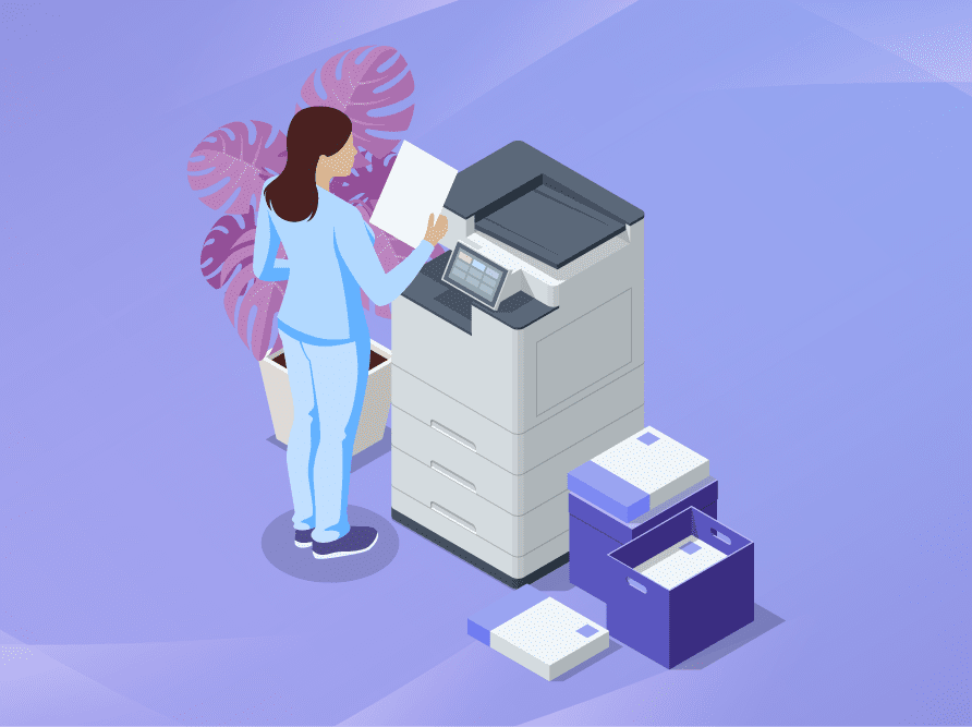 Nurse at fax machine