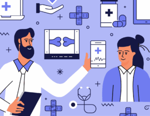 Doctor sitting with patient