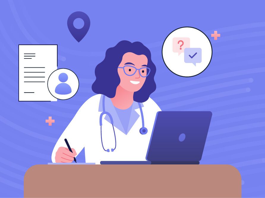 Doctor at computer using EHR software