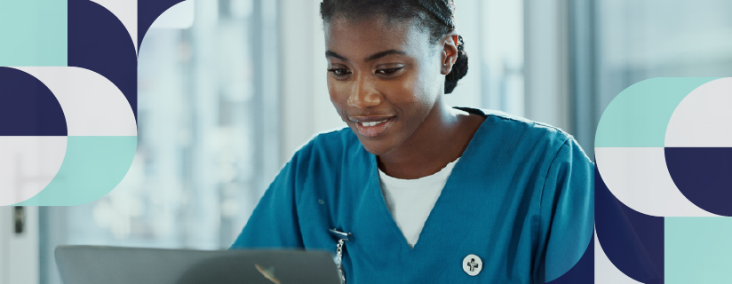 nurse at computer using EHR software