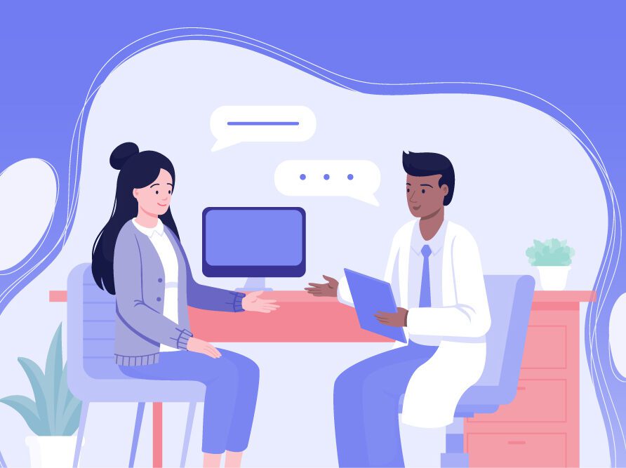 Clinician talking to patient