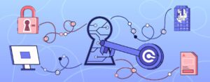 Lock and key with data and <a class=