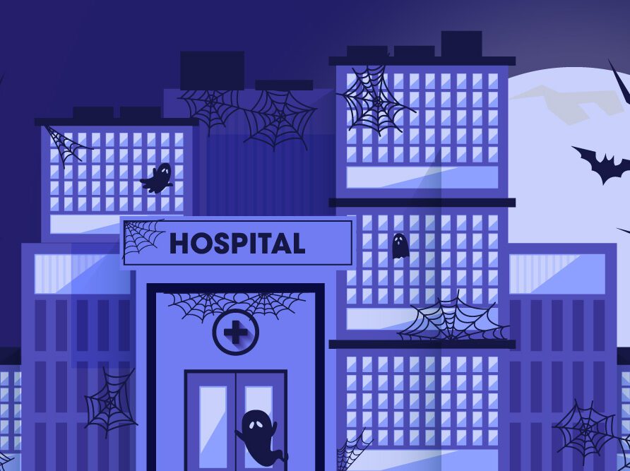 Graphic of hospital in spooky setting
