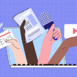 Hands holding newspapers, videos, flyers