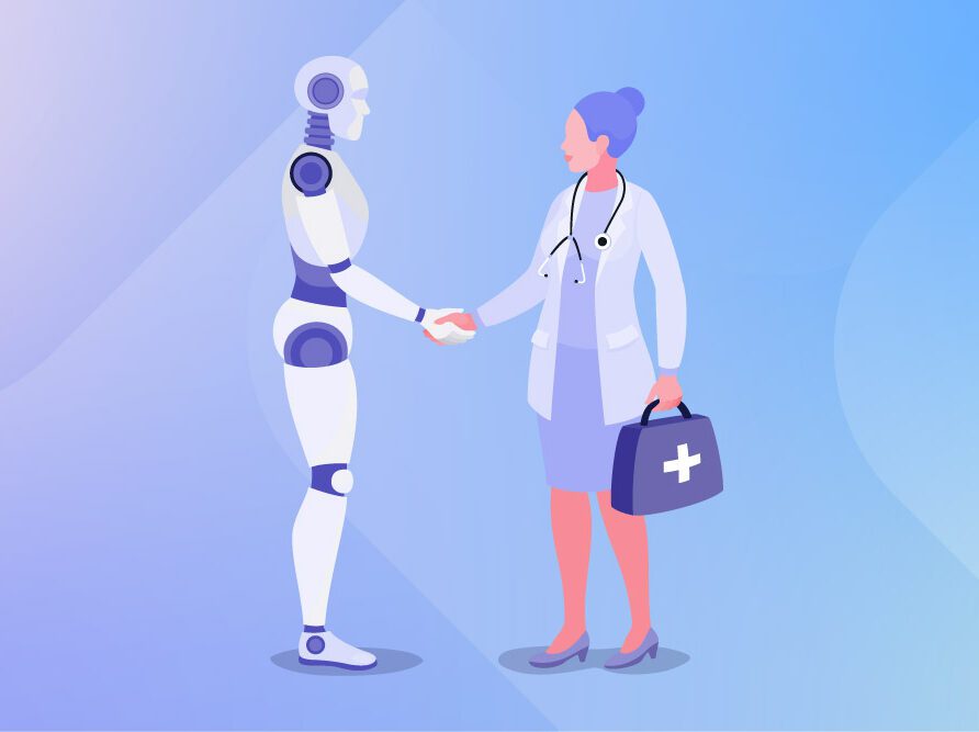 AI robot and doctor shaking hands