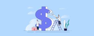 Doctor on ladder next to dollar sign